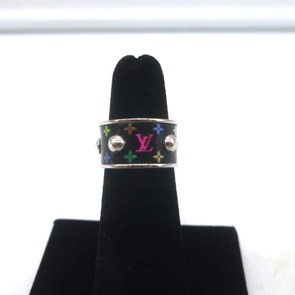 Louis Vuitton x Takashi Murakami S-Lock Ring Black Coated Canvas Size 5 NEW - Picture 2 of 8